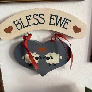 Bless Ewe Wooden Heart Wall Hanging
